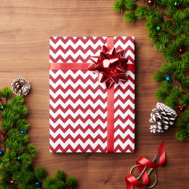 Chevron Zig Zag Ruby Red White Christmas Wrapping Paper (Holiday Gift)