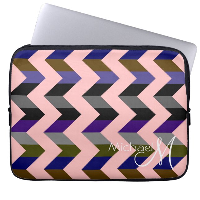 Chevron Zigzag Custom Monogram 3 Laptop Sleeve (Front)