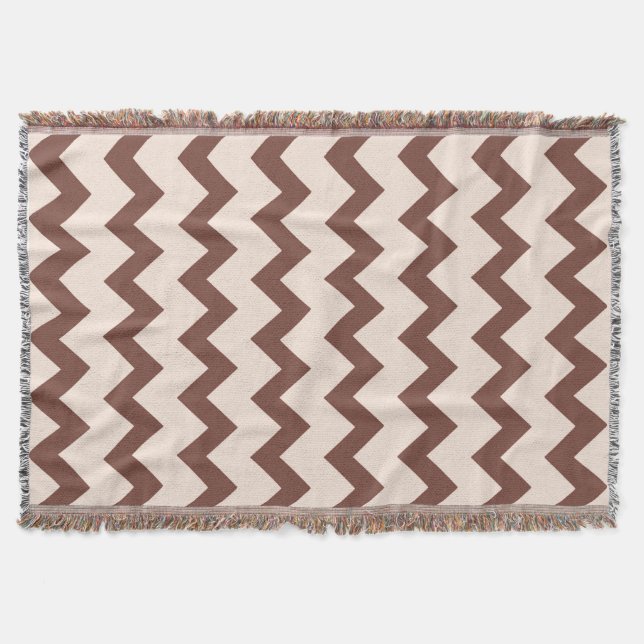 Chevron zigzag design natural brown pink throw blanket (Front)