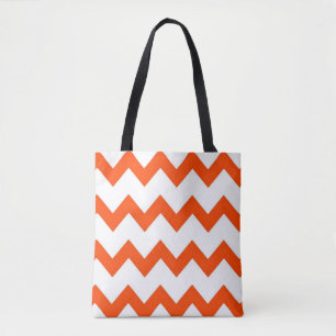 Chevron zigzag design orange white tote bag