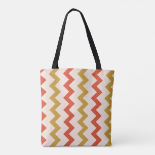 Chevron zigzag design yellow ochre orange on pink tote bag