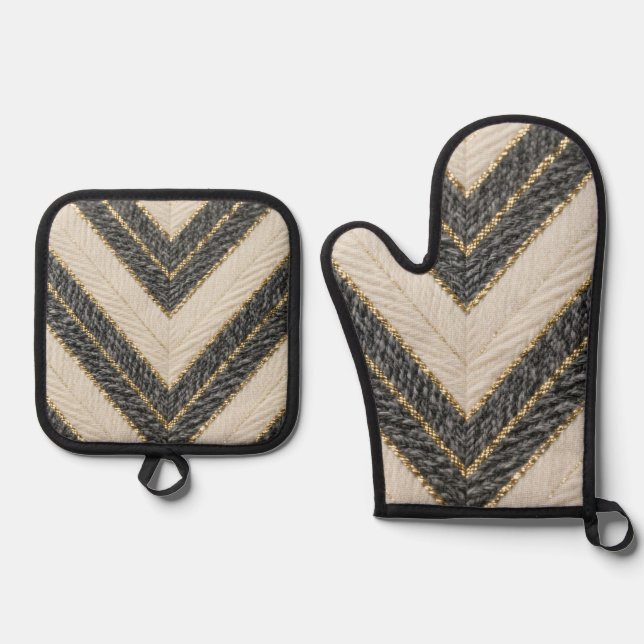 Chevron Zigzag Glam Pattern Oven Mitt & Pot Holder Set (Front)