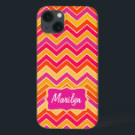 Chevron zigzag pattern colourful pink ipad case<br><div class="desc">Trending zigzag designed case in bold pink,  orange,  red and yellow hues. Cute bright id ipod case by Sarah Trett. Customise with the name of your choice,  currently reads Marilyn.</div>