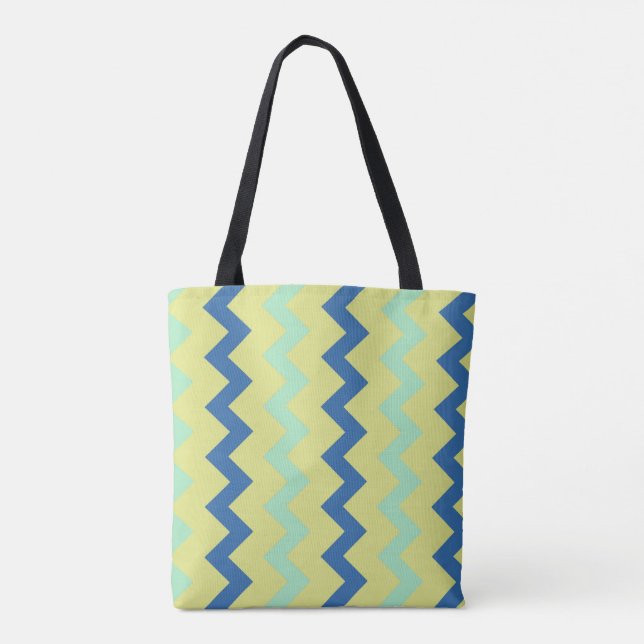 Chevron zigzag pattern in green an blue tote bag (Back)