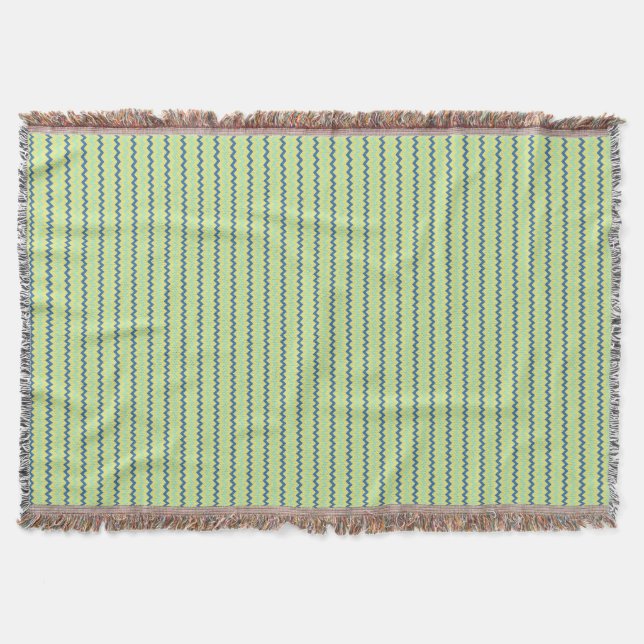 Chevron zigzag pattern in green blue colours throw blanket (Front)