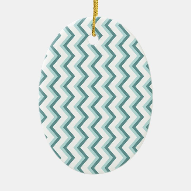 Chevron ZigZag Pattern in Mint Green Ceramic Tree Decoration (Front)