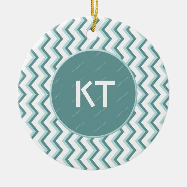 Chevron ZigZag Pattern in Mint Green Ceramic Tree Decoration (Front)