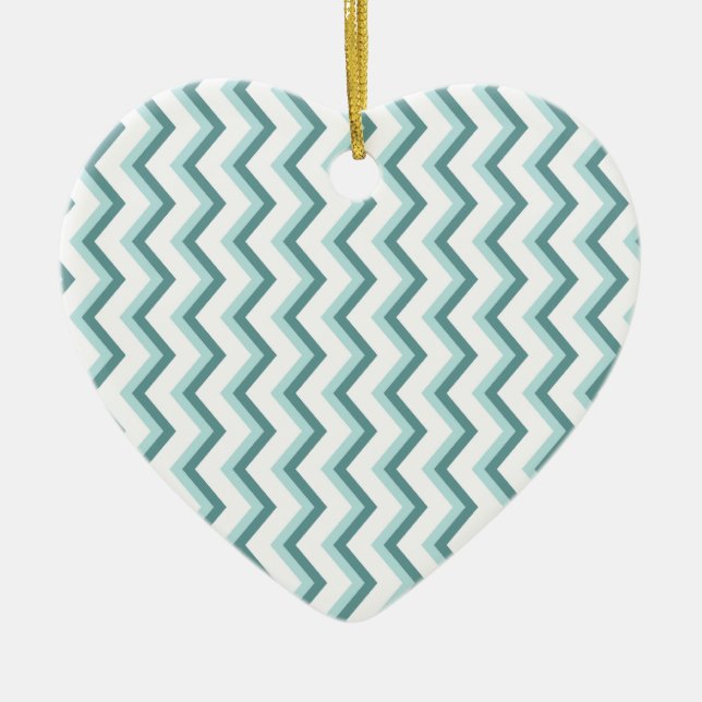 Chevron ZigZag Pattern in Mint Green Ceramic Tree Decoration (Front)