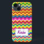 Chevron zigzag pattern multi-coloured iphone case<br><div class="desc">Trending zigzag designed case in bold rainbow hue id ipad case by Sarah Trett. Customise with the name of your choice,  currently reads Kiesha.</div>