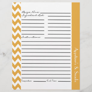 Chevron Zigzag Striped Recipe Sheets - Yellow