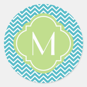 Chevron Zigzag Stripes with Monogram Classic Round Sticker
