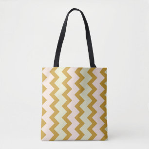 Chevron zigzag yellow ochre pastel pink green tote bag
