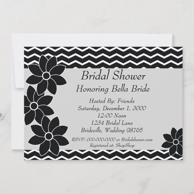 ChevronBridal Shower Invitation in Black and White (Front)
