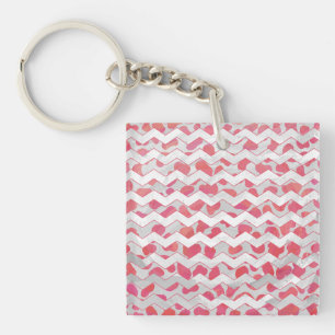 ChevronDalmatian Pink and White Key Ring