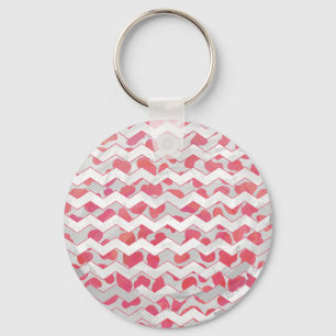 ChevronDalmatian Pink and White Key Ring