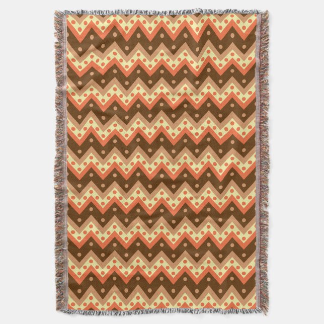 Chevrons and dots - brown and rust throw blanket (Front Vertical)