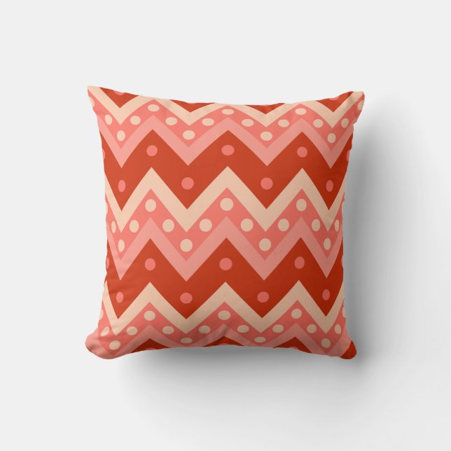 Chevrons and dots - coral orange cushion (Front)
