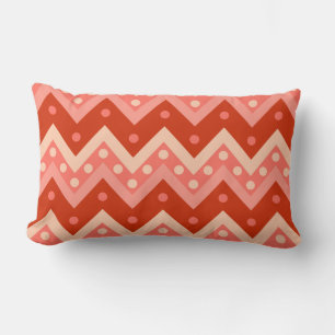 Chevrons and dots - coral orange lumbar cushion