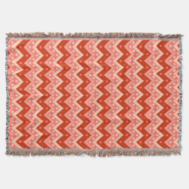 Chevrons and dots - coral orange throw blanket (Front)