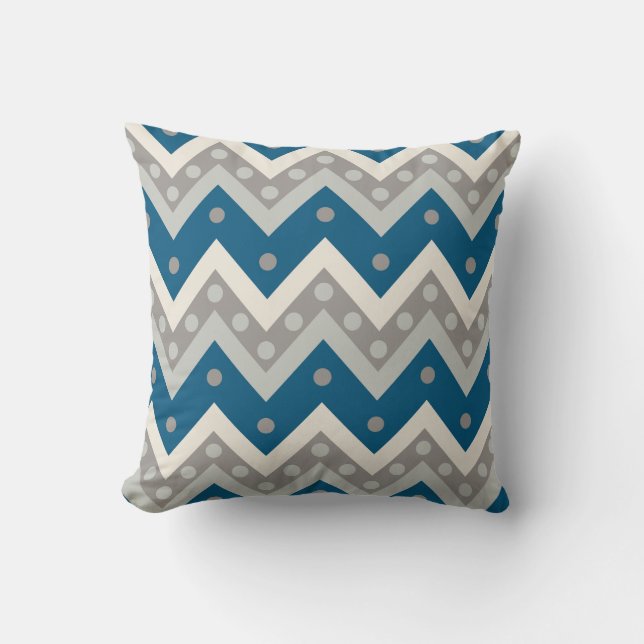 Chevrons and dots - grey and cadet blue cushion (Front)