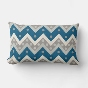 Chevrons and dots - grey and cadet blue lumbar cushion