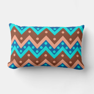 Chevrons and dots - turquoise, brown and coral lumbar cushion