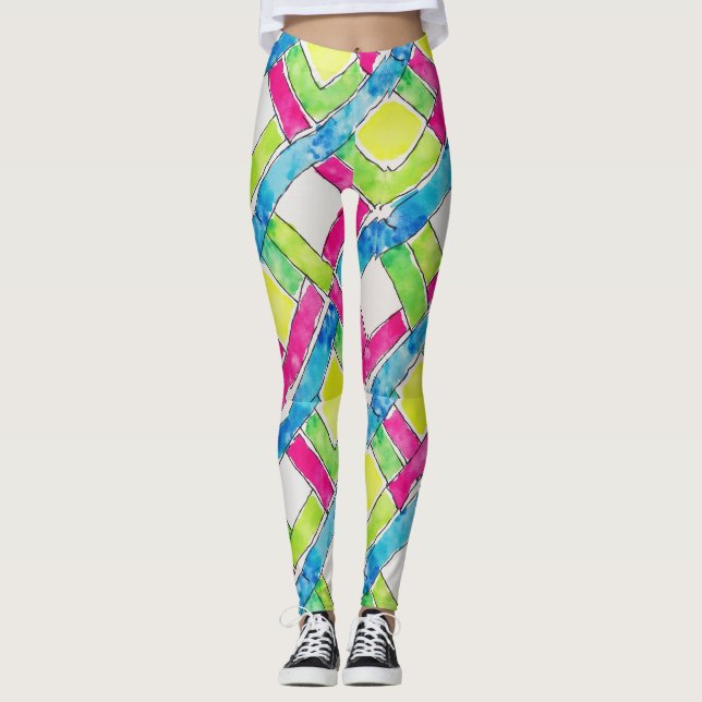 Chevrons, Diamonds Seamless Pattern Leggings (Front)
