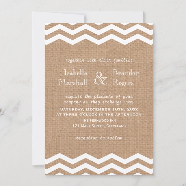 Chevrons on Burlap Wedding Invitation (Front)