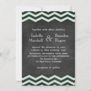 Chevrons on Chalkboard Wedding Invitation in Mint