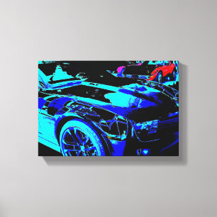 Chevy Camaro ZL1 in showroom with a 1970 Corvette Canvas Print