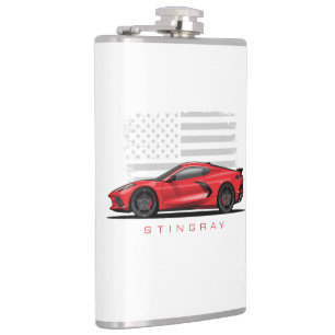 Chevy Corvette C8 Black Illustration Hip Flask