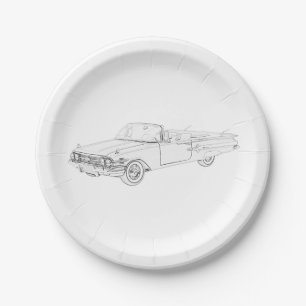 Chevy Impala Convertible Black and White Drawing Paper Plate