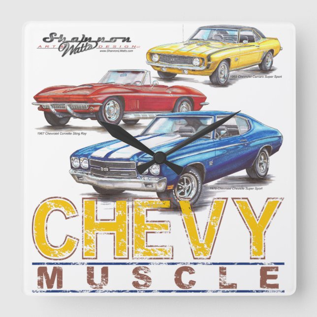 Chevy Muscle Square Clock (Front)