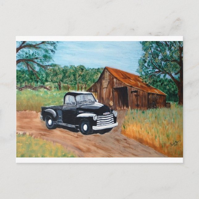 Chevy Pick-up and an old barn Postcard (Front)