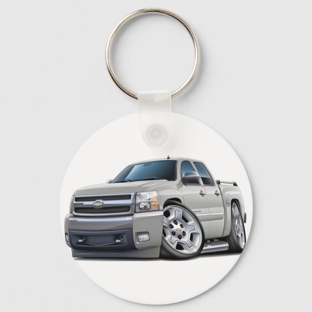 Chevy Silverado Dualcab White Truck Key Ring (Front)