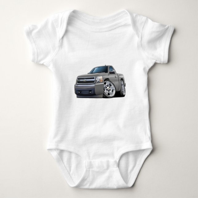 Chevy Silverado Silver Truck Baby Bodysuit (Front)