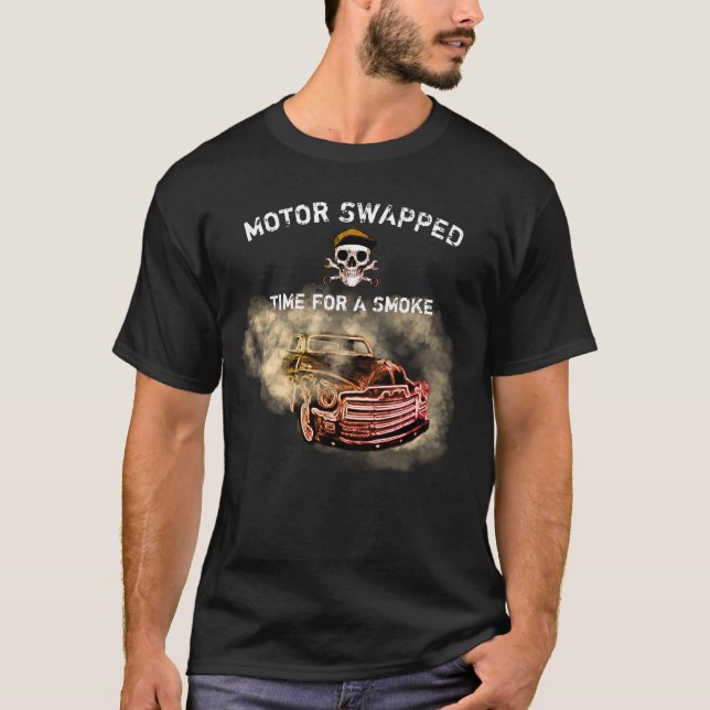 Chevy Truck Motor Swap Restoration Smoke Mechanic T-Shirt (Front)