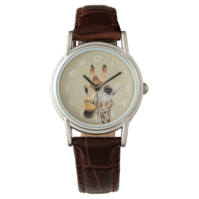 "Chew" Giraffe Watercolor Painting Watch (Front)