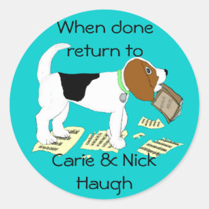 Chewing Beagle Bookplate Classic Round Sticker