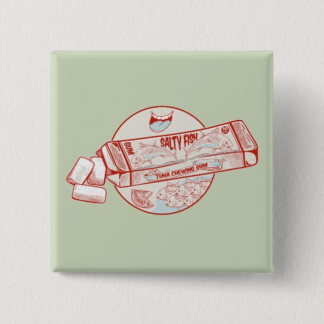 Chewing gum funny tuna fish flavour 15 cm square badge (Front)