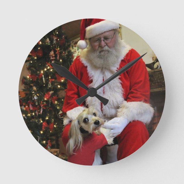 Chewy Finally gets to Meet Santa Round Clock (Front)