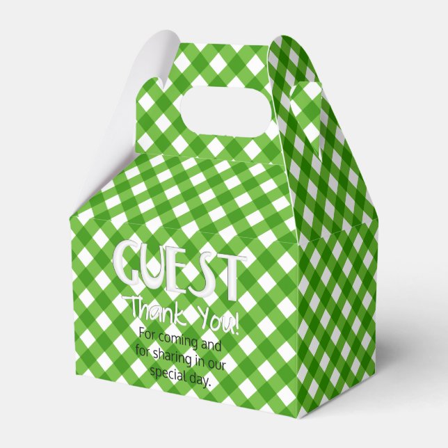 Chex 2-GREEN-PARTY FAVOR BOX, gable style Favour Box (Front Side)