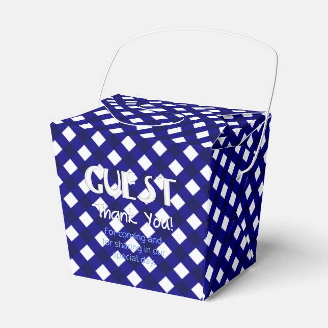 Chex 4-DARK BLUE-PARTY FAVOR BOX, take out style Favour Box (Front Side)