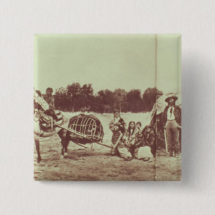 Cheyenne Indians on the Move, 1878 (b/w photo) 15 Cm Square Badge