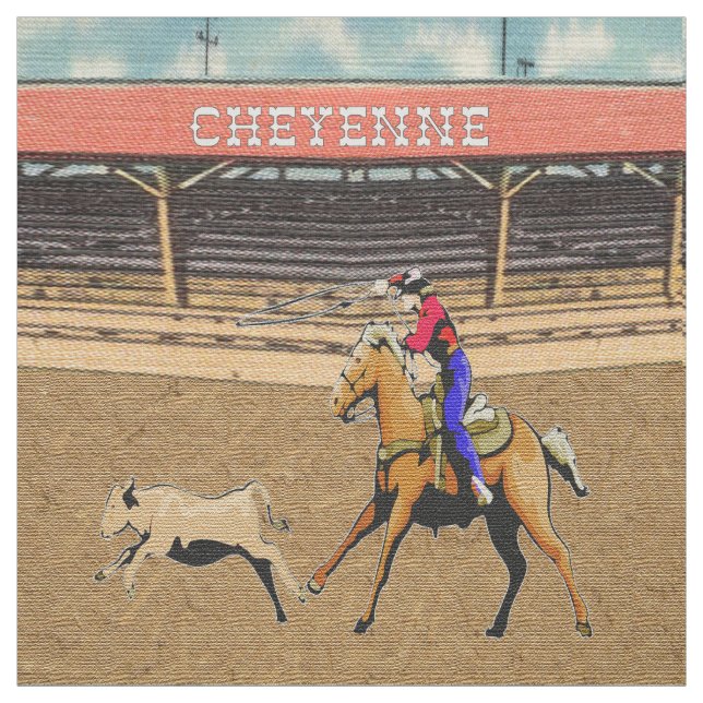 Cheyenne Rodeo Cowboy Calf Roping Fabric (Swatch)