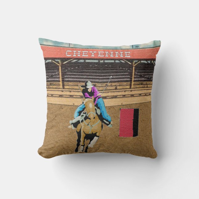 Cheyenne Rodeo Cowgirl Barrel Racing Cushion (Front)