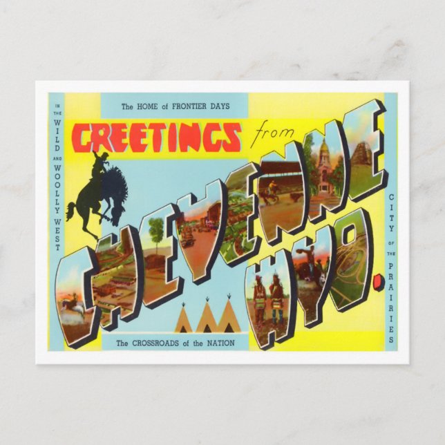 Cheyenne, Wyoming Vintage Big Letters Postcard (Front)
