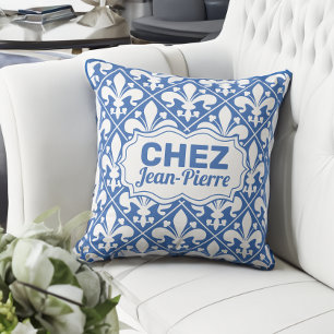 Chez Vous French blue and white Fleur de lys Cushion