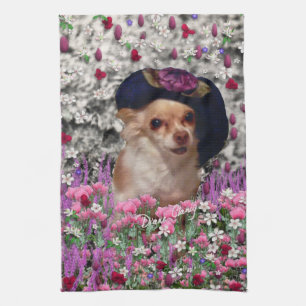 Chi Chi in Flowers  - Chihuahua Puppy in Cute Hat Tea Towel