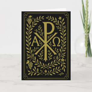Chi Rho Alpha Omega Gold Symbol on Black Card